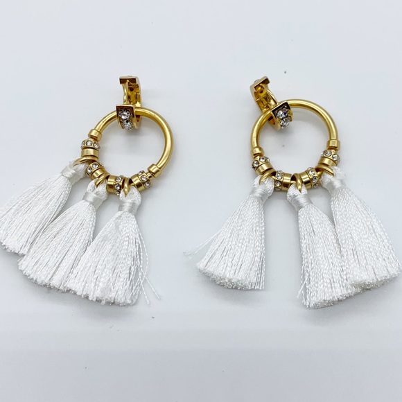 J. Crew Crystal Pave White Tassel Earrings - Picture 5 of 7